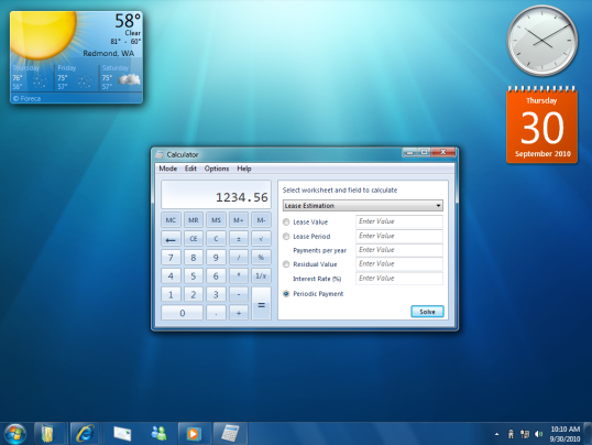 Windows 7 med Gadgets.